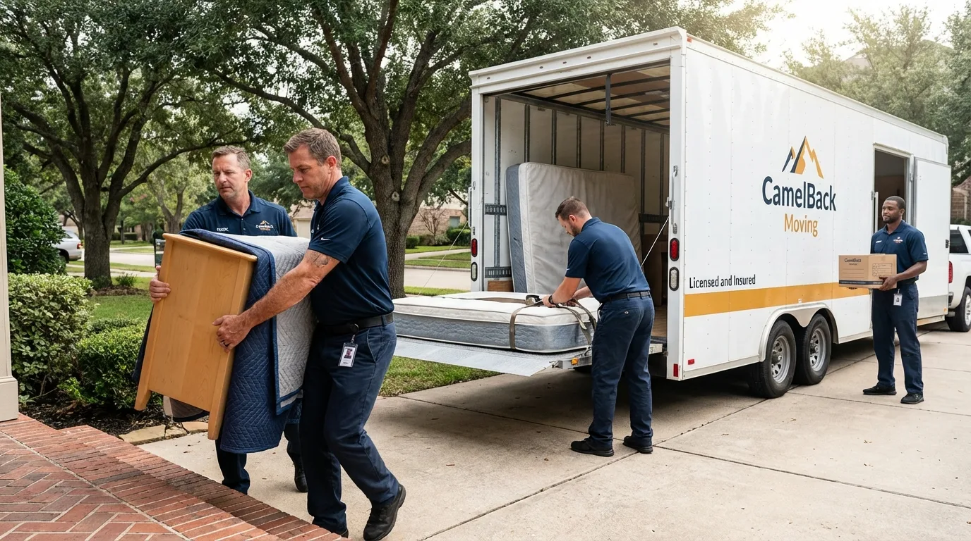 Crew loading residential truck for cross-state move from Prosperity, SC