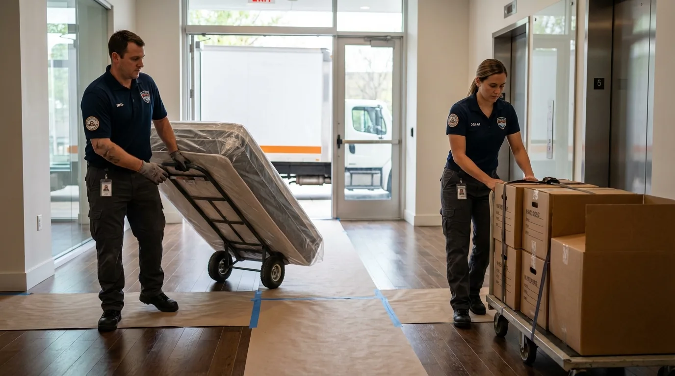 Professional apartment movers loading elevator in Prosperity, SC